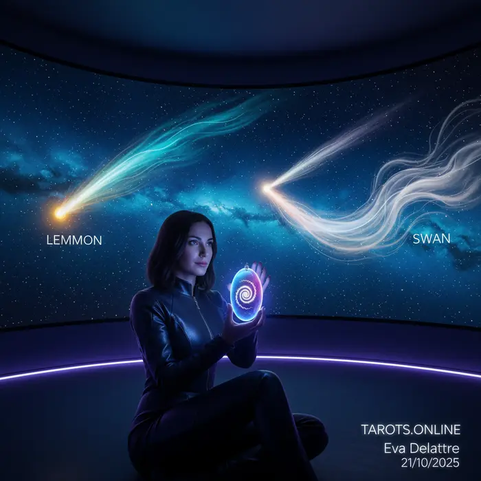 Cometas Lemmon y SWAN en vivo: ver el doble acercamiento del 24 de octubre Ilustración del cometa Lemmon con su coma verde brillante, parte del evento de cometas Lemmon y SWAN en vivo.