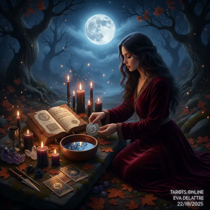 Guía Espiritual de Samhain 2025: Rituales y Significado Altar de Samhain con velas y ofrendas, mostrando el significado espiritual de los rituales de Halloween.