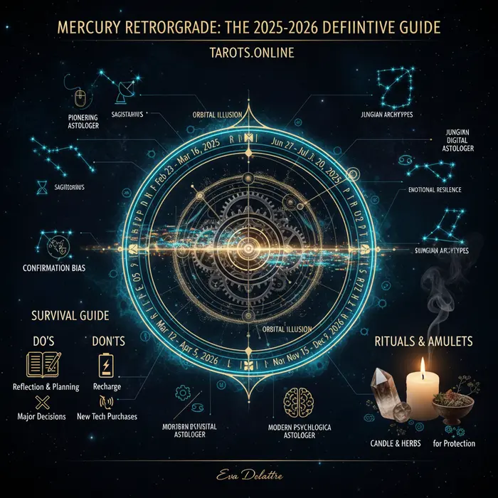Mercurio retrogrado 2025-2026: guía definitiva con fechas y rituales Infografía de la guía definitiva de Mercurio Retrógrado 2025-2026, publicada el 5/9/2025.