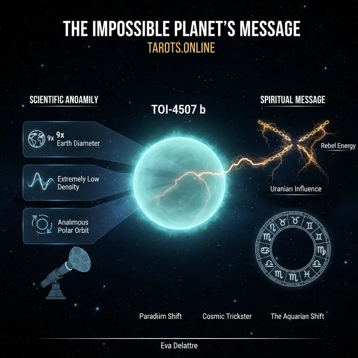 Descubren el planeta imposible TOI-4507 b y su mensaje espiritual Infográfico del significado espiritual del planeta TOI-4507 b con datos astrológicos clave para el 5/9/2025.