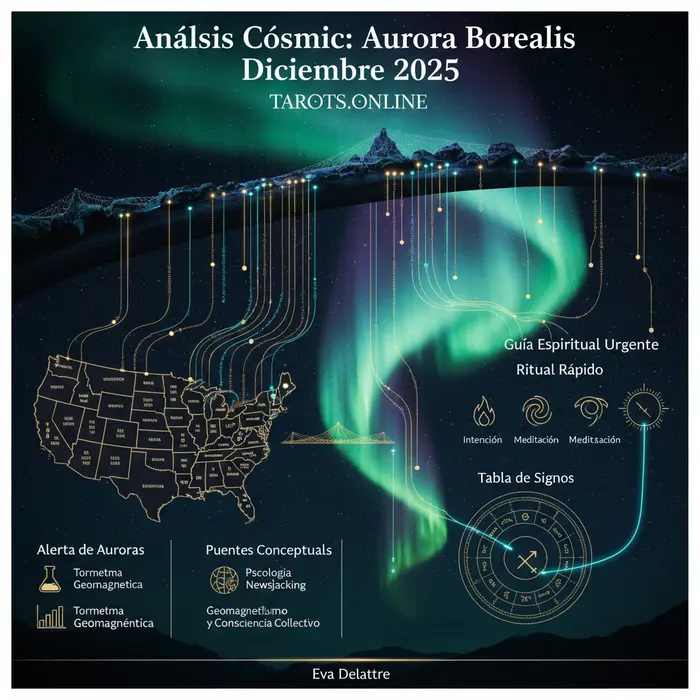 Aurora boreal diciembre 2025: alerta para 15 estados esta noche Infografía de las auroras boreales del 5/9/2025, con su significado espiritual y guía de observación.