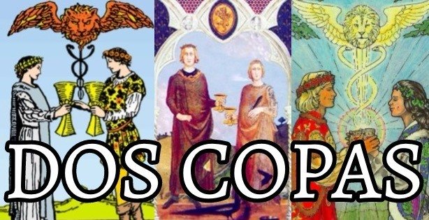 Distintas ilustraciones del Dos de Copas en el Tarot.