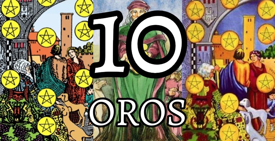 Diferentes representaciones del 10 de Oros en distintas barajas de Tarot.