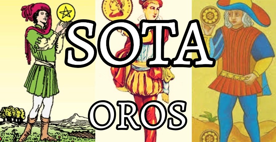 Distintas imágenes de las ilustraciones que puede tener la Sota de Oros en algunas de las más populares barajas de Tarot.