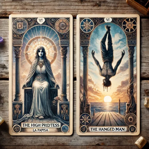 la sacerdotisa y el colgado invertidos tarot