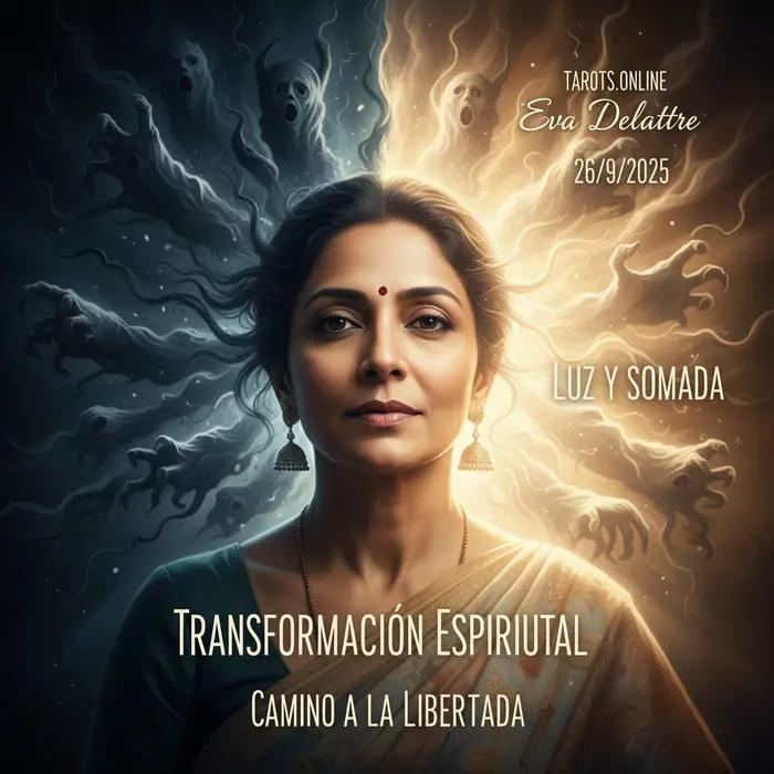 La actriz Mohini en una representación visual de su lucha contra un ataque espiritual de magia negra.