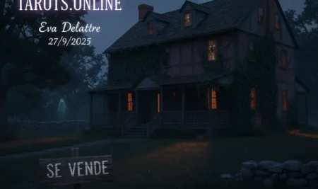 Ilustración de una posada embrujada en venta, un lugar con fenómenos paranormales reales en Massachusetts.