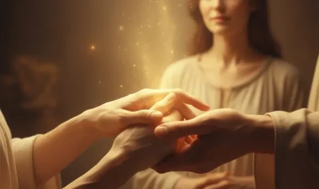 Una mano reconfortante sobre la de una persona enferma, simbolizando la ayuda espiritual en momentos difíciles.