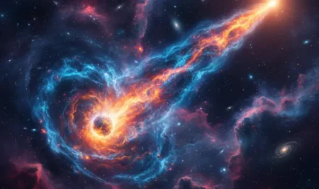 El cometa interestelar 3I/ATLAS viajando a través del espacio profundo, un evento astronómico espiritual clave.