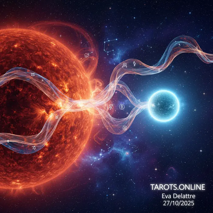 Visualización artística de la estrella Betelgeuse y su compañero secreto, simbolizando un nuevo mensaje espiritual.