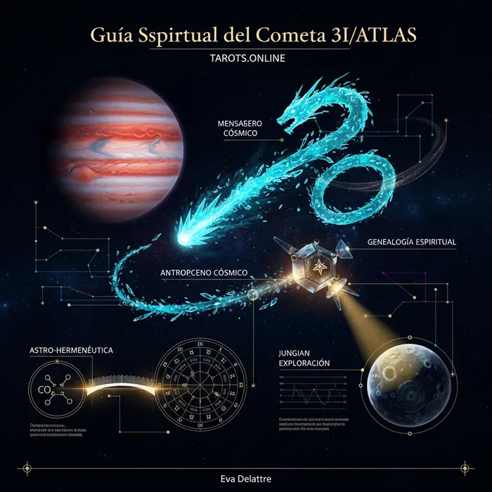 Infográfico del cometa 3I/ATLAS y su significado espiritual, evento del 5/9/2025.