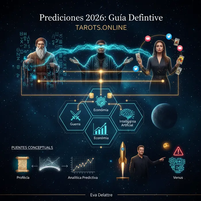 Infográfico de las predicciones 2026 de Nostradamus, Baba Vanga y Mhoni Vidente, con fecha del 5/9/2025.