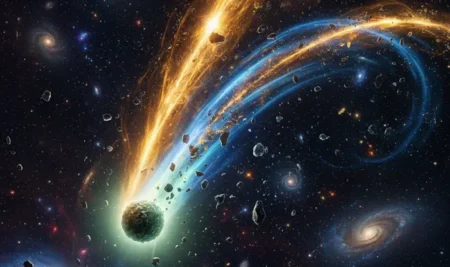 El cometa Lemmon siendo impactado por el viento solar, ilustrando su mensaje espiritual.