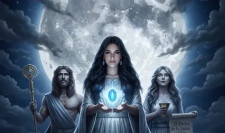 La astróloga Esperanza Gracia señalando una superluna brillante, en alusión a sus predicciones de octubre 2025.