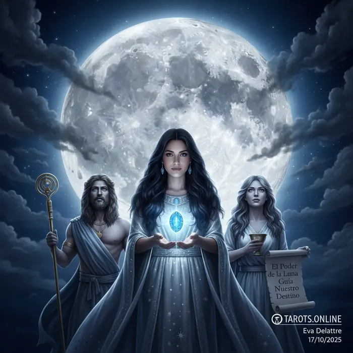 La astróloga Esperanza Gracia señalando una superluna brillante, en alusión a sus predicciones de octubre 2025.