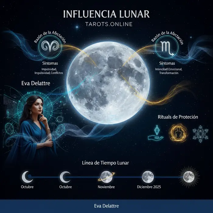 Infográfico de las predicciones de Esperanza Gracia para la superluna del 5/9/2025 con los signos afectados.