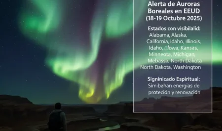 Representación artística de la aurora boreal sobre Estados Unidos, un fenómeno celestial con profundo significado espiritual.