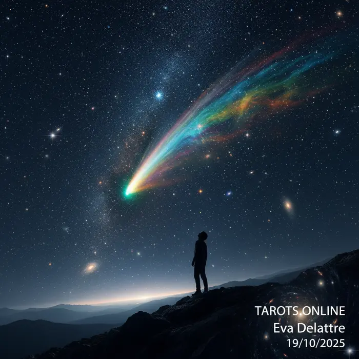 Ilustración del cometa SWAN (C/2025 R2) cruzando el cielo nocturno, guía sobre cómo ver el cometa.