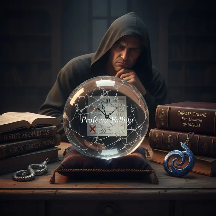 Ilustración de una bola de cristal rota, simbolizando las profecías fallidas y el escepticismo saludable.