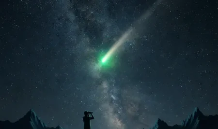 Espectacular foto del cometa Lemmon C/2025 A6 en octubre 2025 con su cola de polvo y iones brillando intensamente.