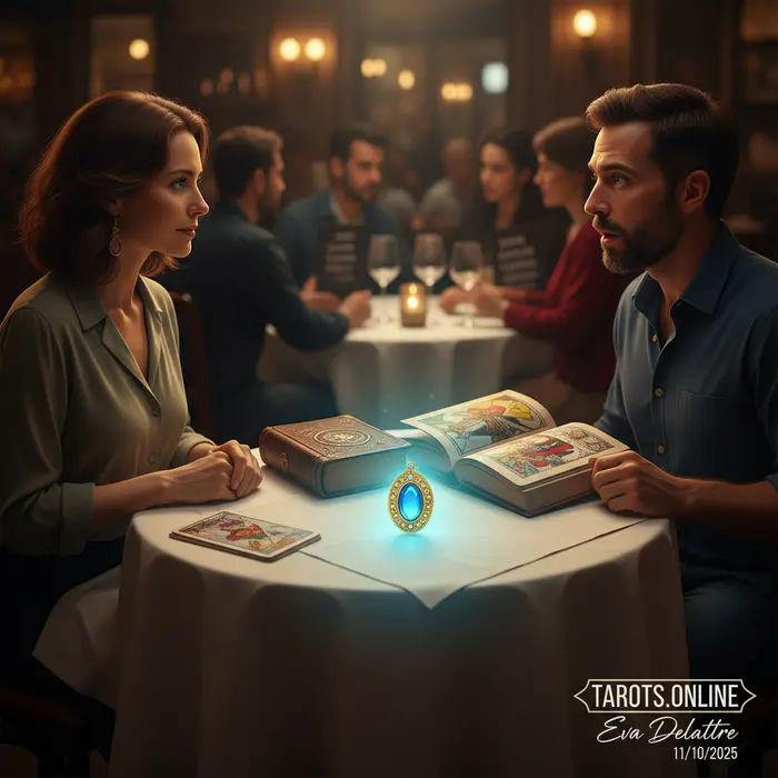 Médium en el programa First Dates explicando su don de hablar con espíritus.