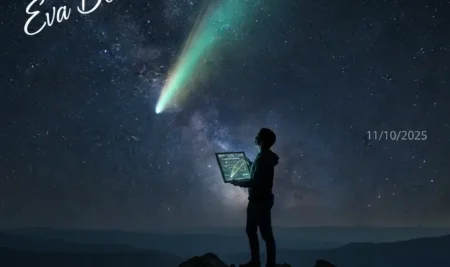 Ilustración del Cometa Lemmon en el cielo nocturno, un evento astronómico visible a simple vista en octubre 2025.