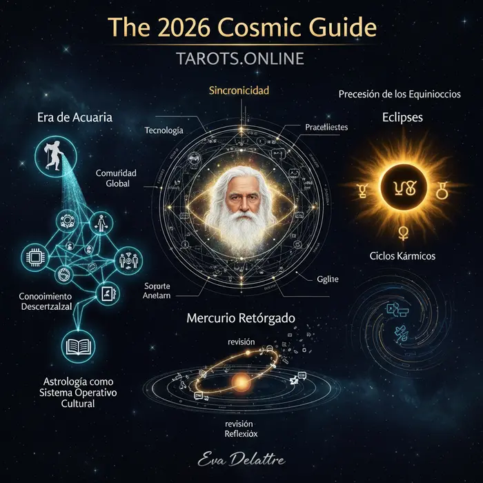 Infografía de la guía cósmica 2026 con las predicciones de Susan Miller para la Era de Acuario, 5/9/2025.