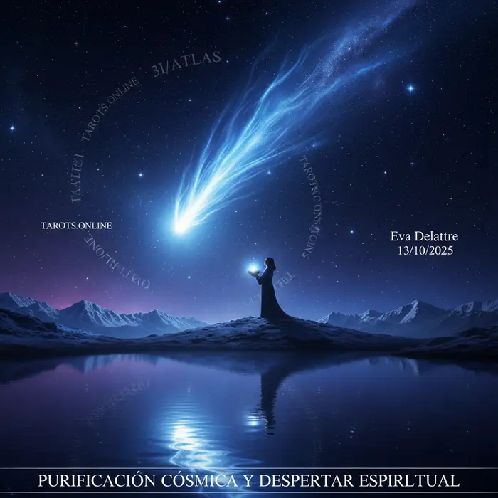 Representación artística del cometa interestelar 3I/ATLAS liberando agua, explorando su mensaje espiritual.
