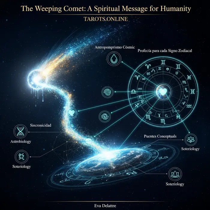 Infografía del cometa 3I/ATLAS y su significado espiritual para cada signo zodiacal en Octubre 2025.