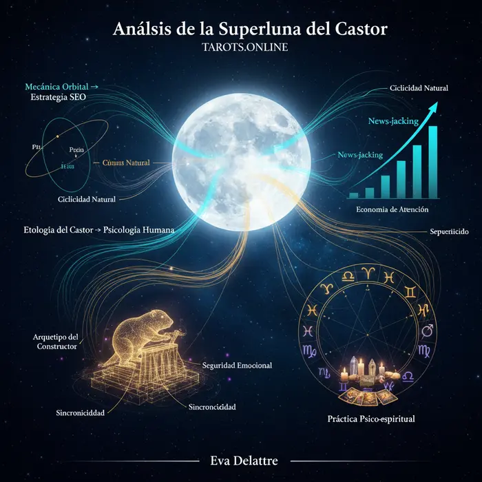 Infográfico de la superluna del castor 2025, la más brillante del año, con su guía espiritual para el 5/9/2025.