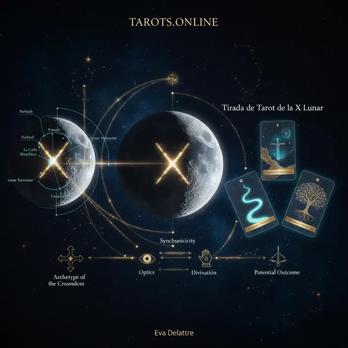 Infografía del fenómeno 'X en la luna' del 5/9/2025, mostrando su origen astronómico y significado espiritual.