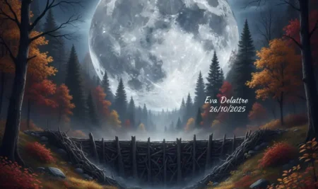 Significado espiritual de la superluna del castor 2025, con la luna brillante sobre un castor construyendo una presa.