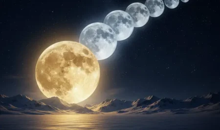 Representación artística de la serie de superlunas 2025, mostrando la conexión espiritual con el cosmos.