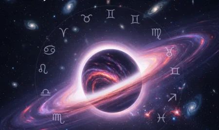 Representación artística del significado espiritual de un agujero negro en una galaxia enana.