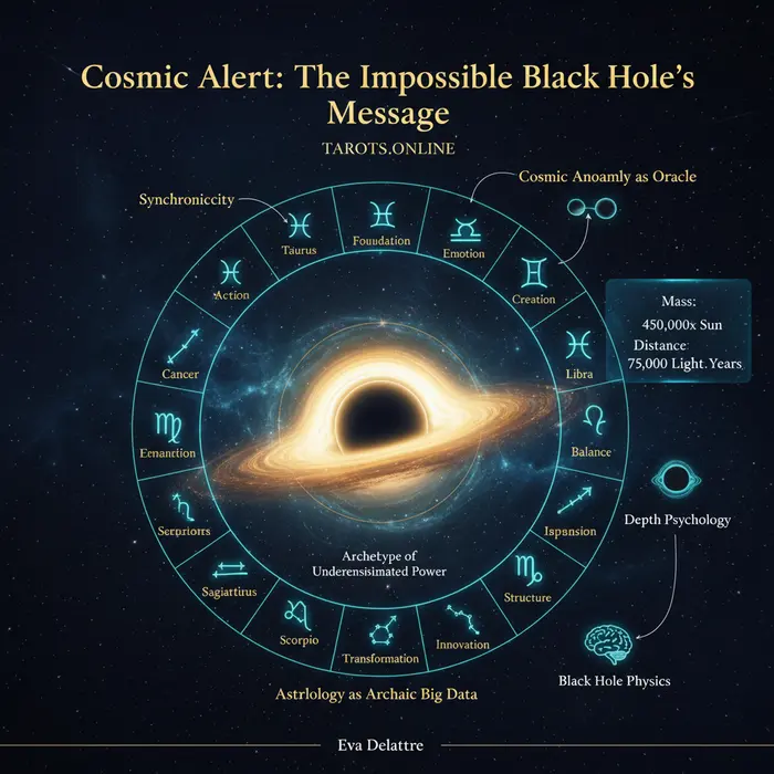 Infográfico del agujero negro imposible y su significado espiritual para los signos, 5/9/2025.