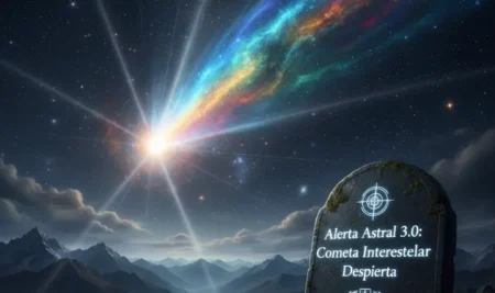 Representación artística del cometa 3I/ATLAS brillando intensamente en el espacio profundo, simbolizando un despertar espiritual.