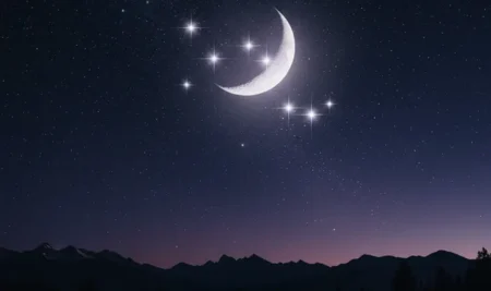 Ilustración artística de las Pléyades, conocidas como las Siete Hermanas, en el cielo nocturno estrellado.