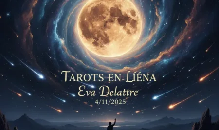 Representación artística de la Superluna del Castor junto a la lluvia de meteoros Táuridas en el cielo nocturno.