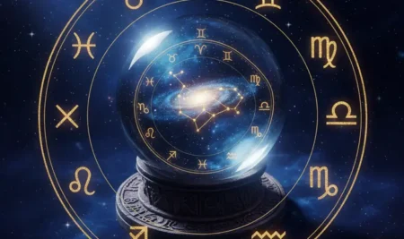 Mhoni Vidente en un fondo cósmico ofreciendo su horóscopo semanal y predicciones.