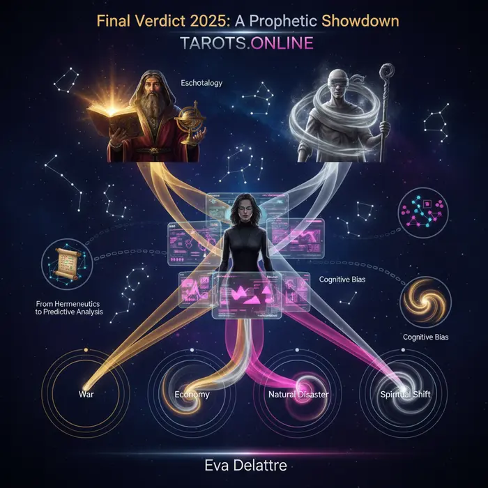Infografía con las predicciones fin de año 2025 de Nostradamus, Baba Vanga y Mhoni Vidente, con fecha del 5/9/2025.