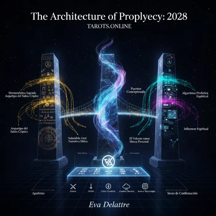 Infografía de las predicciones 2028 con profecías de Nostradamus, Baba Vanga y Mhoni Vidente. Fecha: 5/9/2025.