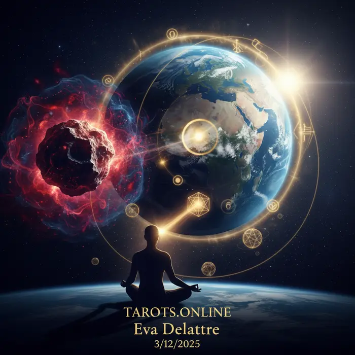 Representación artística del asteroide Apophis acercándose a la Tierra, ilustrando las profecías para 2029.